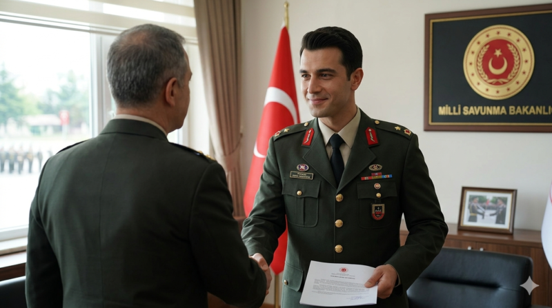 Mahkeme kararıyla görevine dönen Teğmen Deniz Demirtaş kılıç töreninde.