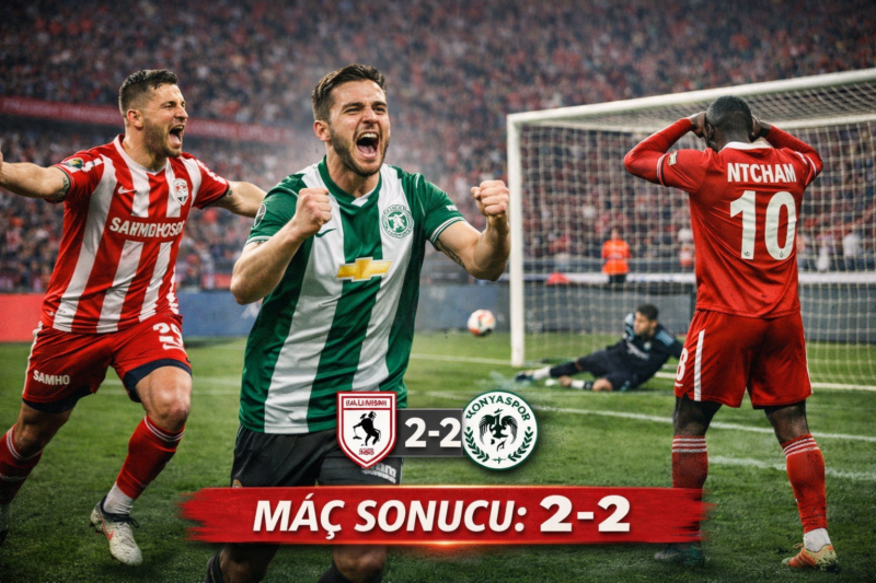 Samsunspor-Konyaspor maçı nefes kesti! 2-2 biten mücadelede Carlo Holse duble yaparken, Ntcham 90+3'te penaltı kaçırdı.